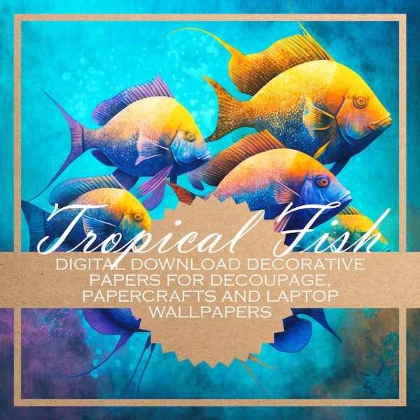 Tropical Fish: decoupage paper/ 14x beautiful DIGITAL PAPERS  for all kinds of paper crafts and digital backgrounds (plus 6 bonus papers)