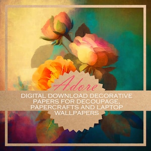 Adore: rosas decoupage/PAPELES DIGITALES para descargar, creación de tarjetas, diarios y más / 20 bellas imágenes florales imprimibles para papercraft