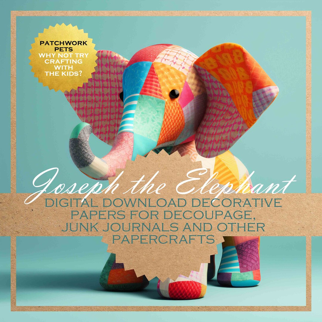 Joseph the Elephant Decoupage Paper 12x 'patchwork Etsy