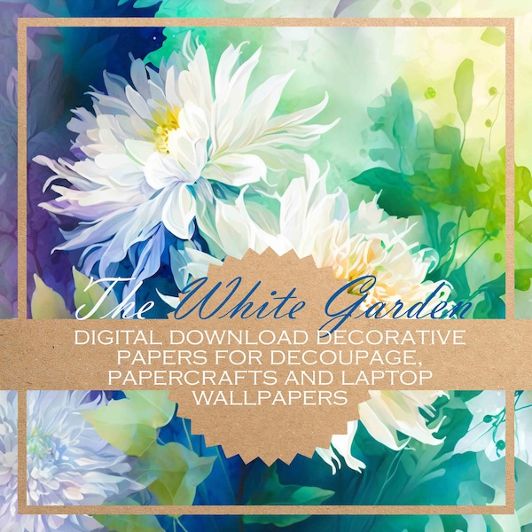 The White Garden: decoupage paper/DIGITAL PAPERS for download, card-making, journals and more / 20 beautiful printable images for papercraft