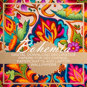 Bohemia: PAPELES DIGITALES para decoupage para descargar, hacer tarjetas, diarios y más / 14 imágenes imprimibles (y 6 papeles extra)
