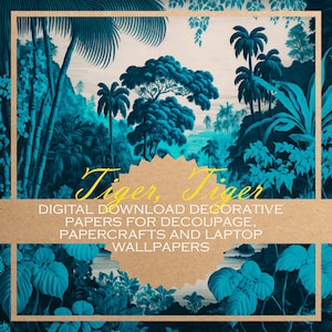 Tigre, tigre: papel de decoupage/ jungla, elefante, tigre / 10x hermosos PAPELES DIGITALES para todo tipo de manualidades en papel y fondos digitales