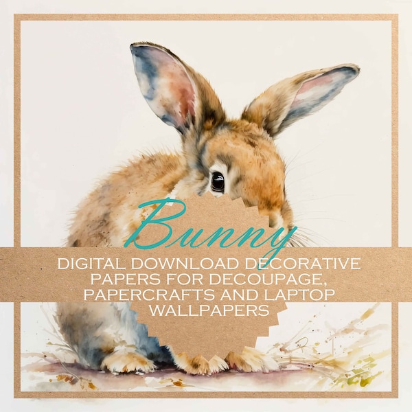 Bunny: decoupage / decorative papers / journals, collage, scrapbooking, origami / beautiful rabbit DIGITAL PAPERS / digital pack (x15)