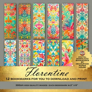 Florentine : marque-pages numériques imprimables - il suffit de télécharger et d'imprimer - 12 magnifiques motifs floraux d'un fournisseur d'artisanat de découpage 5 étoiles