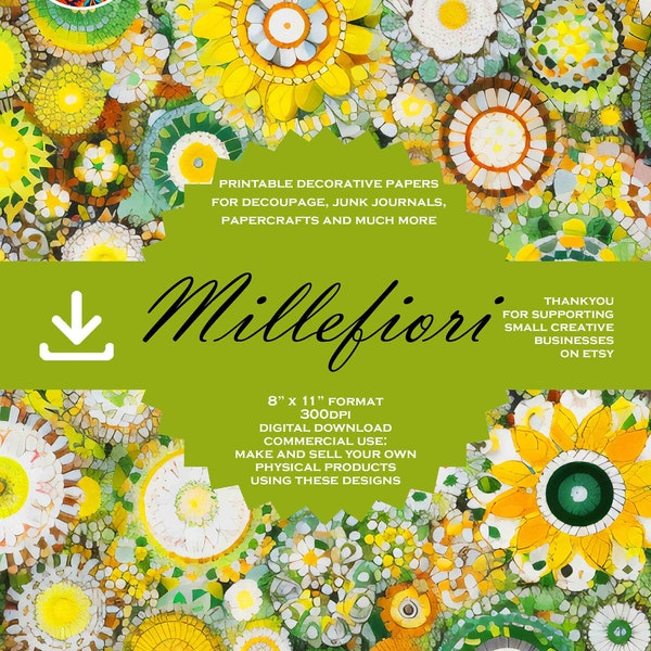 Millefiori: 8"x11" decoupage papers/ DIGITAL DOWNLOADS for all kinds of paper crafts, junk journals & more/beautiful printable boho images