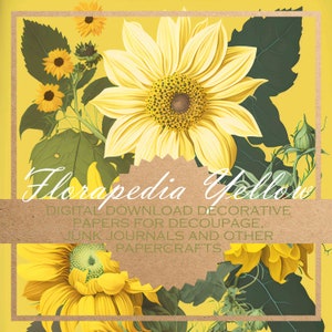 Florapedia Yellow: decoupage floral paper/DIGITAL PAPERS for download, card-making, journals/ 20 beautiful printable images for papercraft