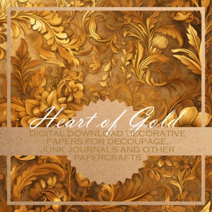 Heart of Gold: carta per decoupage/CARTE DIGITALI da scaricare, per realizzare biglietti, diari e altro ancora / 20 bellissime immagini stampabili per lavori di carta