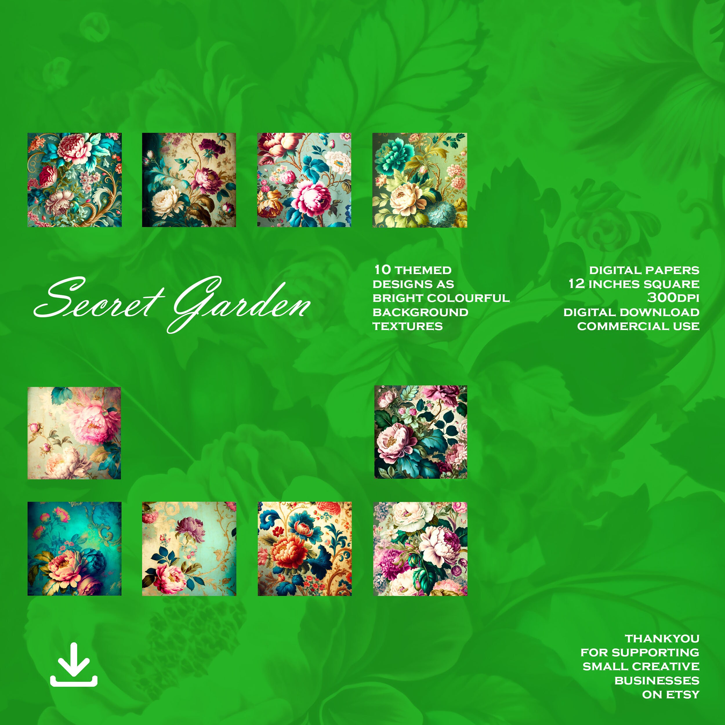Secret Garden Decoupage Paper 10x Shabby Chic Floral/ DIGITAL Etsy