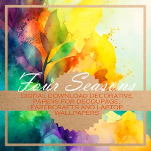 Vier Jahreszeiten: Decoupagepapiere/ abstrakt druckbare Aquarellfarben/ 40x DIGITALE PAPIERE für alle Arten von Papierarbeiten und digitale Hintergründe