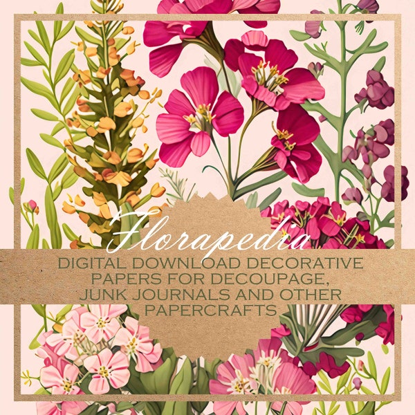 Florapedia: decoupage floral paper/DIGITAL PAPERS for download, card-making, journals & more / 20 beautiful printable images for papercraft