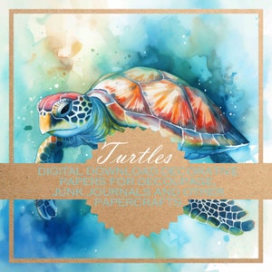 Turtles: decoupage download DIGITAL PAPERS x15, for all kinds of paper crafts and digital backgrounds, printable decoupage digital papers