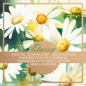 Daisy: floral decoupage paper/DIGITAL PAPERS for download, card-making, journals and more / 20 printable beautiful images for papercraft