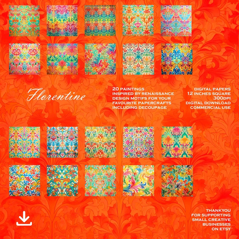 Florentine: decoupage paper inspired by Renaissance decorative design/DIGITAL PAPERS for download/ 20 printable images for papercrafts image 3