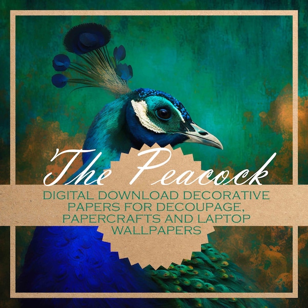 The Peacock: decoupage paper/DIGITAL PAPERS for download, card-making, journals and more / 20 printable beautiful images for papercraft