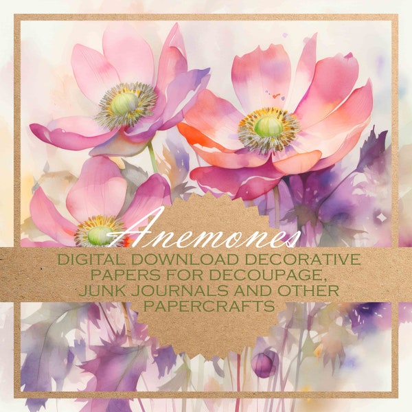Anemones: decoupage paper/DIGITAL PAPERS for download, card-making, journals and more / 20 printable beautiful images for papercraft