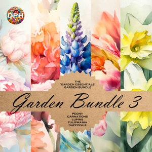 Garden Bundle 3 Garden Essentials: floral decoupage paper/DIGITAL PAPERS / 5 packs of beautiful printable flower images