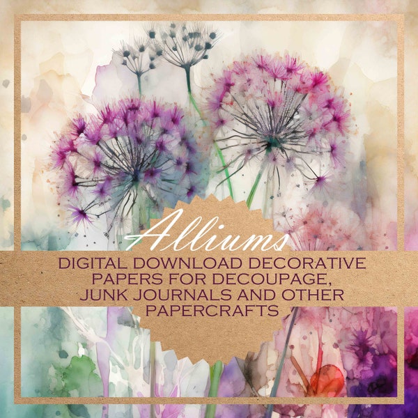 Alliums: Decoupage DIGITAL PAPERS suitable for all kinds of paper crafts and digital backgrounds x15