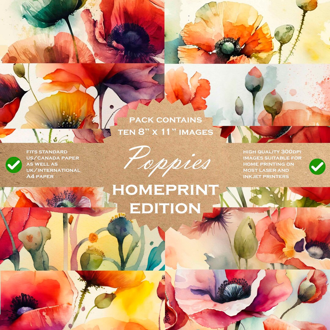 Remember: Poppies - Printable Decoupage Papers, Home Print DIGITAL ...