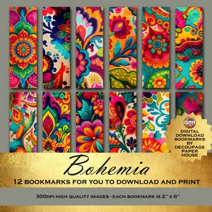 Bohême : signets numériques imprimables - il suffit de télécharger et d'imprimer - 12 superbes motifs bohèmes d'un fournisseur de découpage et d'artisanat en papier 5 étoiles