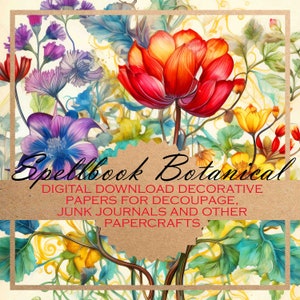 Spellbook Botanical: Decoupage DIGITAL PAPERS suitable for paper crafts and digital backgrounds x15 magical plants for magical crafting
