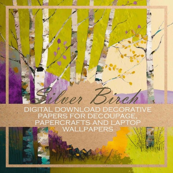 Silver Birch: decoupage paper/ 14x beautiful DIGITAL PAPERS for all kinds of paper crafts and digital backgrounds (plus 6 bonus papers)