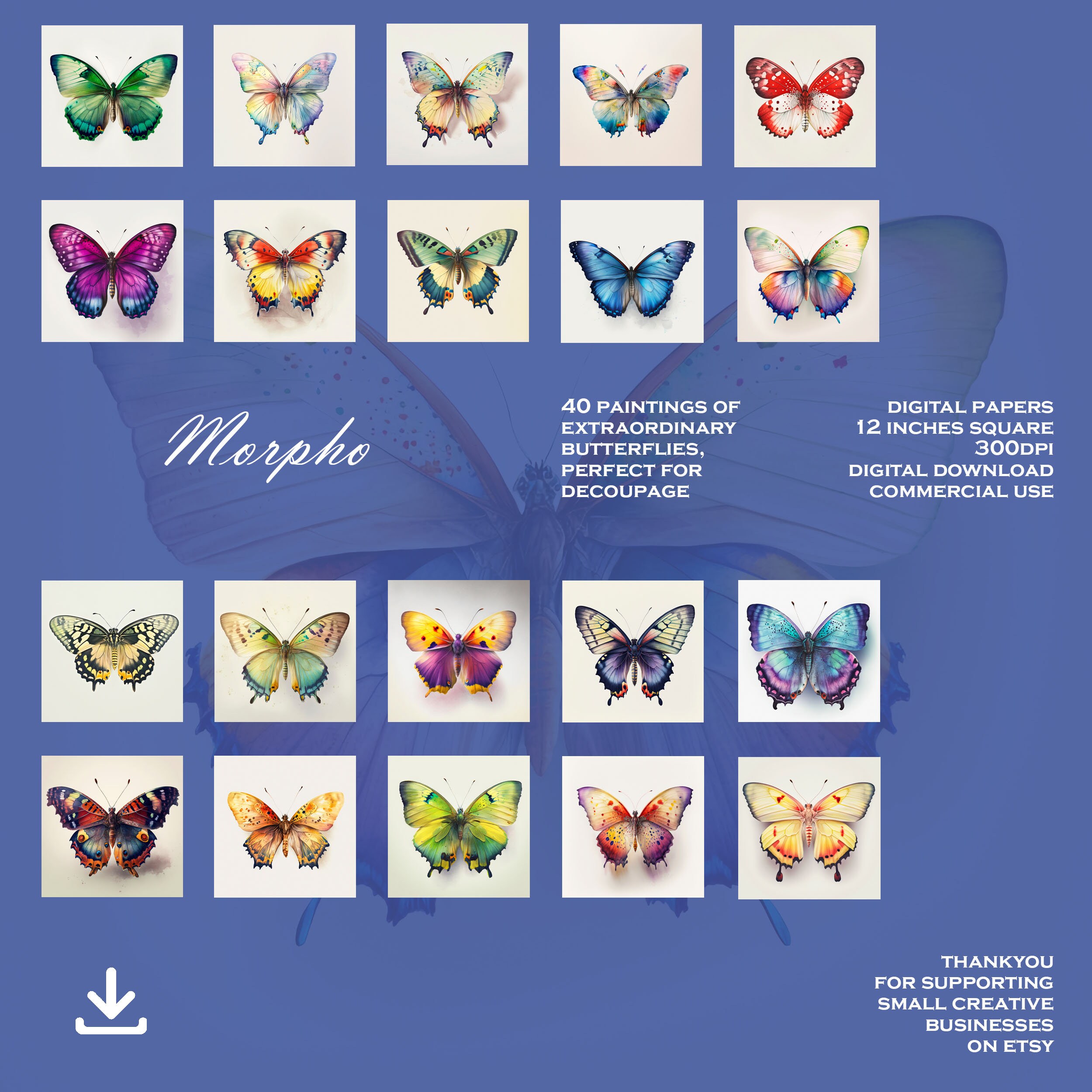 Morpho Decoupage Paper Butterflies for Papercrafts Origami Etsy