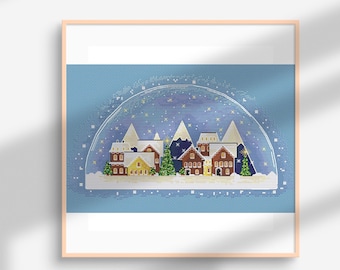 Snow Village Cross Stitch Pattern: Winter Landscape (PDF Pattern)