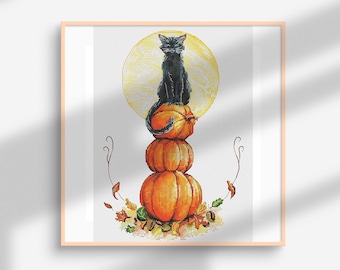 Halloween Cat and Mouse Pumpkin Cross Stitch Pattern Trick or Treat ...