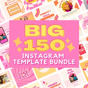 150 Colorful Instagram Templates, Retro Instagram Templates, Pink Orange Canva Design, Instagram Templates for Business, Bright, Groovy