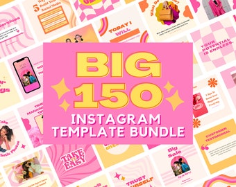 150 Colorful Instagram Templates, Retro Instagram Templates, Pink Orange Canva Design, Instagram Templates for Business, Bright, Groovy
