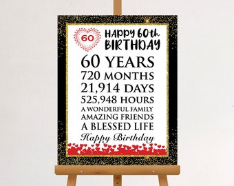 60th Birthday Party Print, 60th Party Decor, Table Decor, 60 years, Gold Posters, 60th birthday gold poster,back in 1963, 60th birthday gift