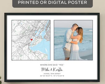 Personalized Where She Said Yes Map Poster, Wedding Gift, Custom Location Print for Couples