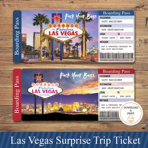 Printable LAS VEGAS Surprise Trip Gift Ticket. Boarding Pass. Printable Ticket. Trip Ticket. Vacation Ticket. Editable PDF Instant Download