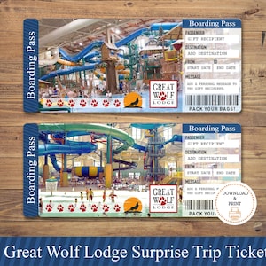 Great Wolf Lodge Surprise Trip Reveal Tickets, Printable Surprise Great Wolf Lodge Ticket Template, Surprise Invitation, Vacation Tickets