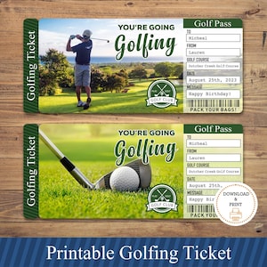 Druckbare GOLFING Überraschungsreise Geschenkkarte. Bordkarte. Druckbares Ticket. Reiseticket. Urlaubskarte. Sofortiger Download. Golf Geschenk.