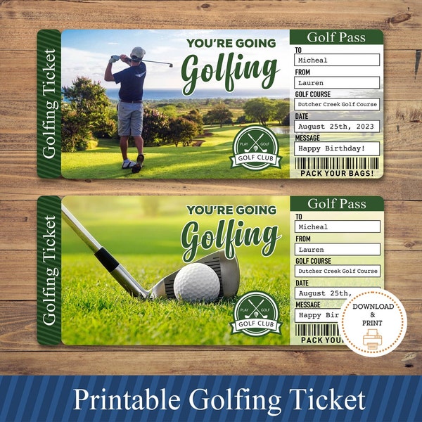 Printable GOLFING Surprise Trip Gift Ticket. Boarding Pass. Printable Ticket. Trip Ticket. Vacation Ticket. Instant Download. Golf Gift.