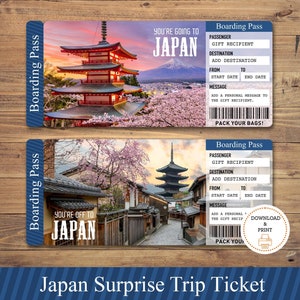 Druckbare JAPAN Überraschungsreise Geschenkkarte. Bordkarte. Reiseticket.Urlaubsticket. Sofortiger Download. Bearbeitbare PDF-Datei. Reiseticket.