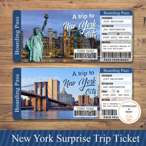 Printable NEW YORK Surprise Trip Gift Ticket. Boarding Pass. Printable Ticket. Trip Ticket. Vacation Ticket. Editable PDF Instant Download.