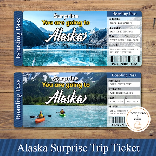 Surprise Alaska Trip Ticket | Alaska Vacation Tickets Instant Download | Boarding Pass | Printable Trip Ticket Surprise | Alaska Trip Reveal