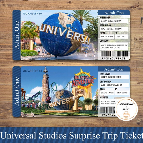 Surprise Universal Trip Ticket | Universal Gift Ticket | Boarding Pass | Printable Trip Ticket Surprise | Universal Studios | Universal trip