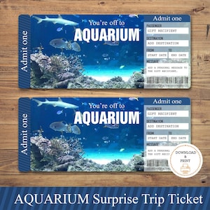 Billet surprise pour aquarium imprimable, voyage surprise dans un aquarium modèle imprimable carte-cadeau, cadeau modifiable en téléchargement immédiat, cadeau de Noël.