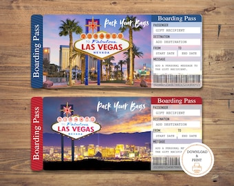 Printable LAS VEGAS Surprise Trip Gift Ticket. Boarding Pass. Printable Ticket. Trip Ticket. Vacation Ticket. Editable PDF Instant Download