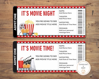 Printable MOVIE Gift Tickets. Cinema Themed Gift Reveal Ticket. Printable Boarding Pass. Instant Download. Movie Ticket Birthday Party.