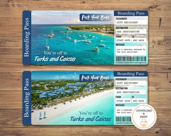 Printable Turks and Caicos Surprise Trip Gift Ticket. Boarding Pass. Printable Ticket. Trip Ticket. Vacation Ticket. Instant Download