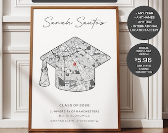 Personalized Graduation Map Poster, Graduation Gift, Custom Graduate Keepsake, University Gifts, College Graduation Decor
