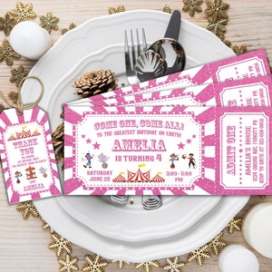 Karneval Ticket Geburtstagseinladung, Zirkusparty, Zirkuseinladung | Bearbeitbar Sofortiger Download | Karneval-Einladung | Fasching dankeschön.