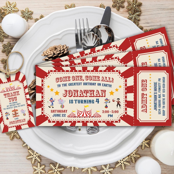 Carnival Ticket Birthday Invitation, Circus Party, Circus invitation | Editable Instant Download | Carnival Invitation | Carnival thank you.