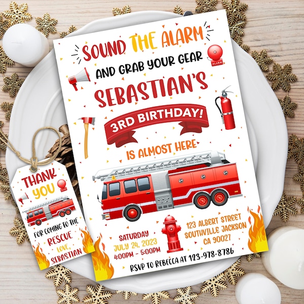 Firetruck Invitation, Fire truck Birthday Invitation, Firetruck Invitation, Editable Fire truck invitation, Printable Invitation, Firetruck.