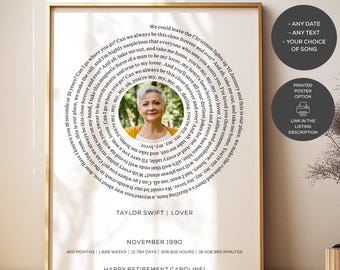 Personalized Retirement Gifts, Song Lyrics Poster, Custom Keepsake Gift, Digital | Printed | Framed
