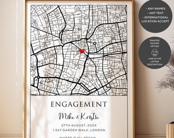 Personalized Couple Map, Engagement Gift Map Print, Location Keepsake, Valentines Day Gifts